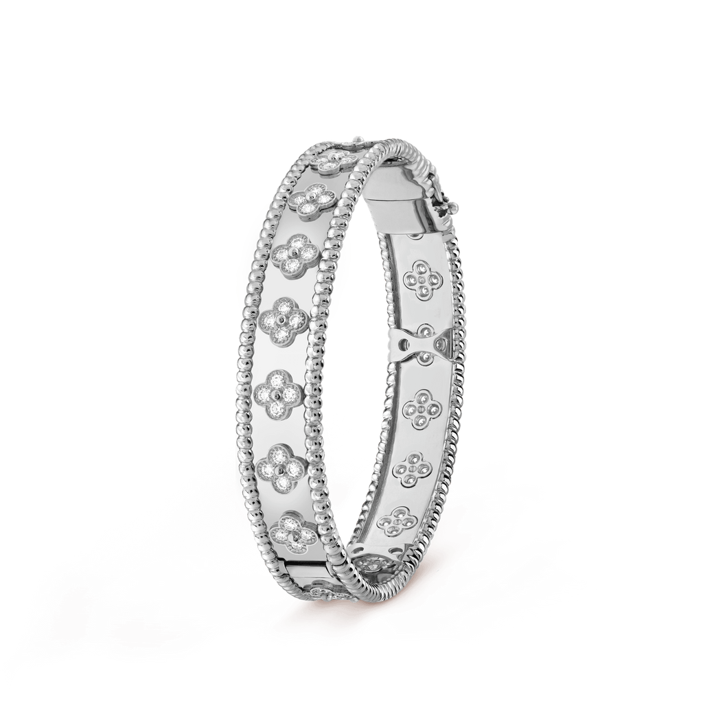 18K White Gold Perlée Clovers Bracelet