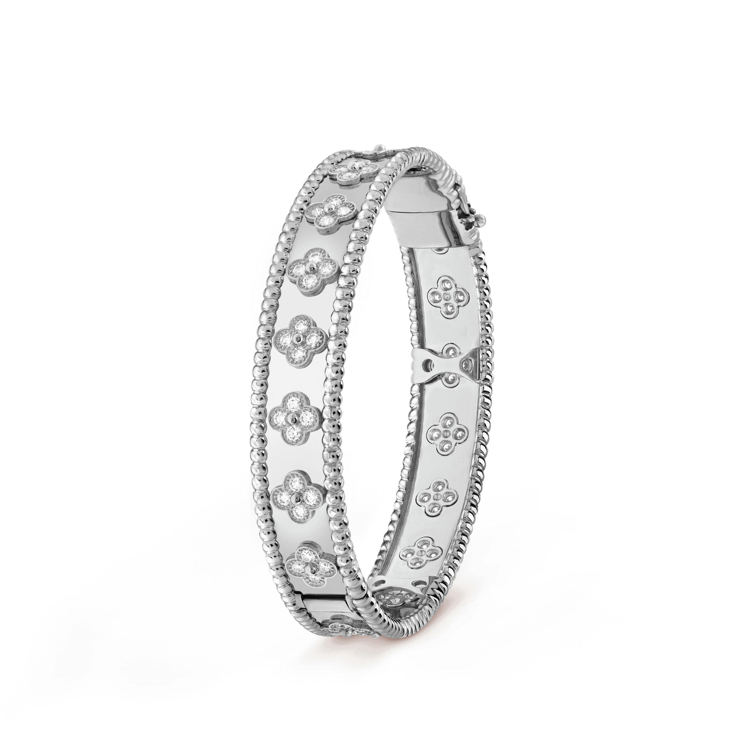 18K White Gold Perlée Clovers Bracelet