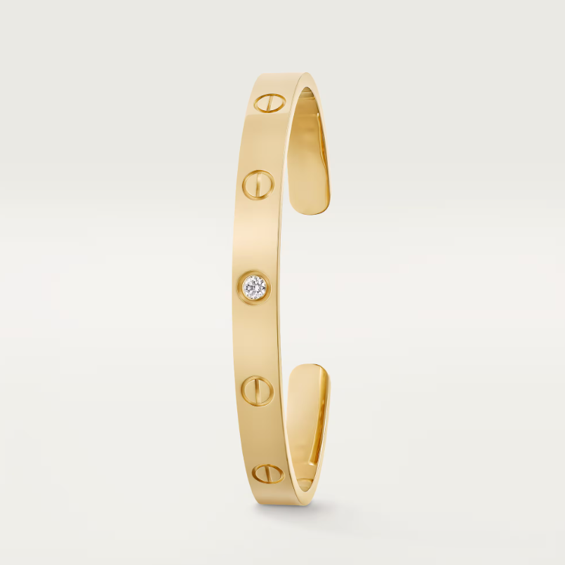 18K Open Cuff 1 Diamond Love Bracelet