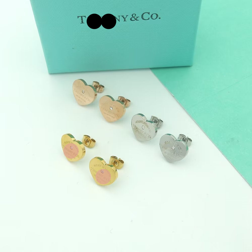 18K Return to Heart Tag Stud Earrings